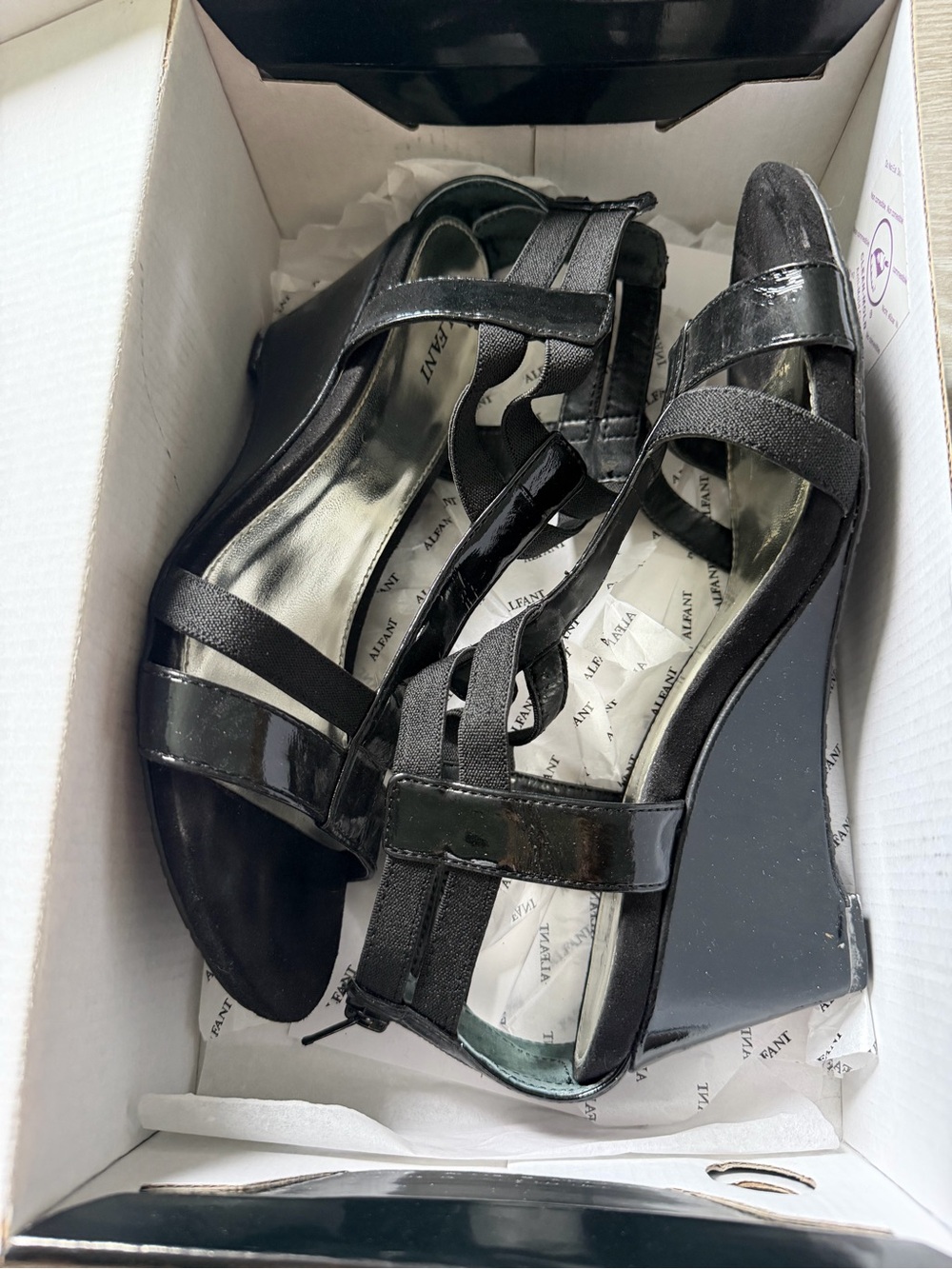 Alfani Black Patent Wedge Sandals